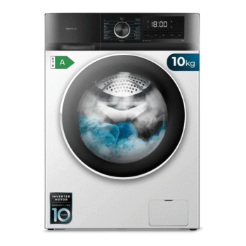 Lavadora y Secadora Cecotec 10Kg de Carga Frontal Bolero Dresscode 10500 Inverter A. 1950W, 1400 rpm, Motor Inverter Plus, Bajo Consumo, 16 Programas, Lavado con Vapor, Delay Start, Blanca [Clase de eficiencia energética A]